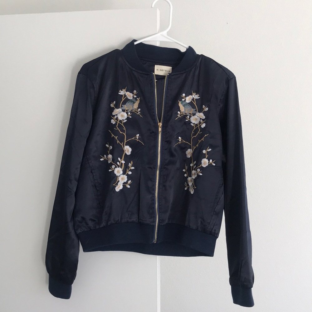 Dark Blue Satin Bomber